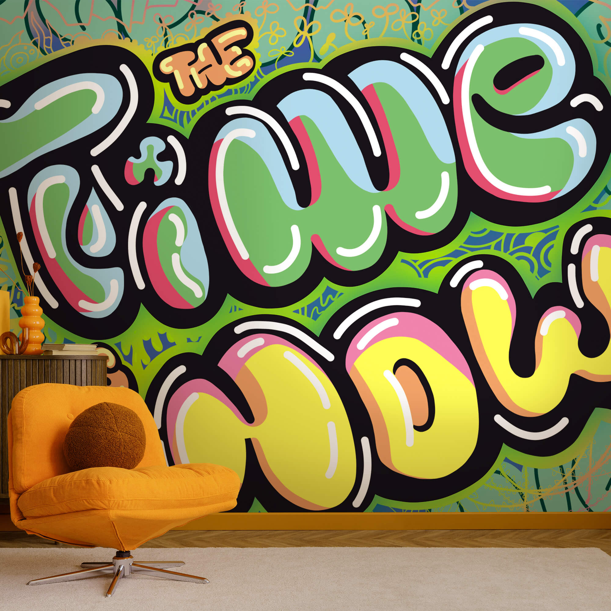 Graffiti coloré sur fond vert Graffiti coloré sur fond vert