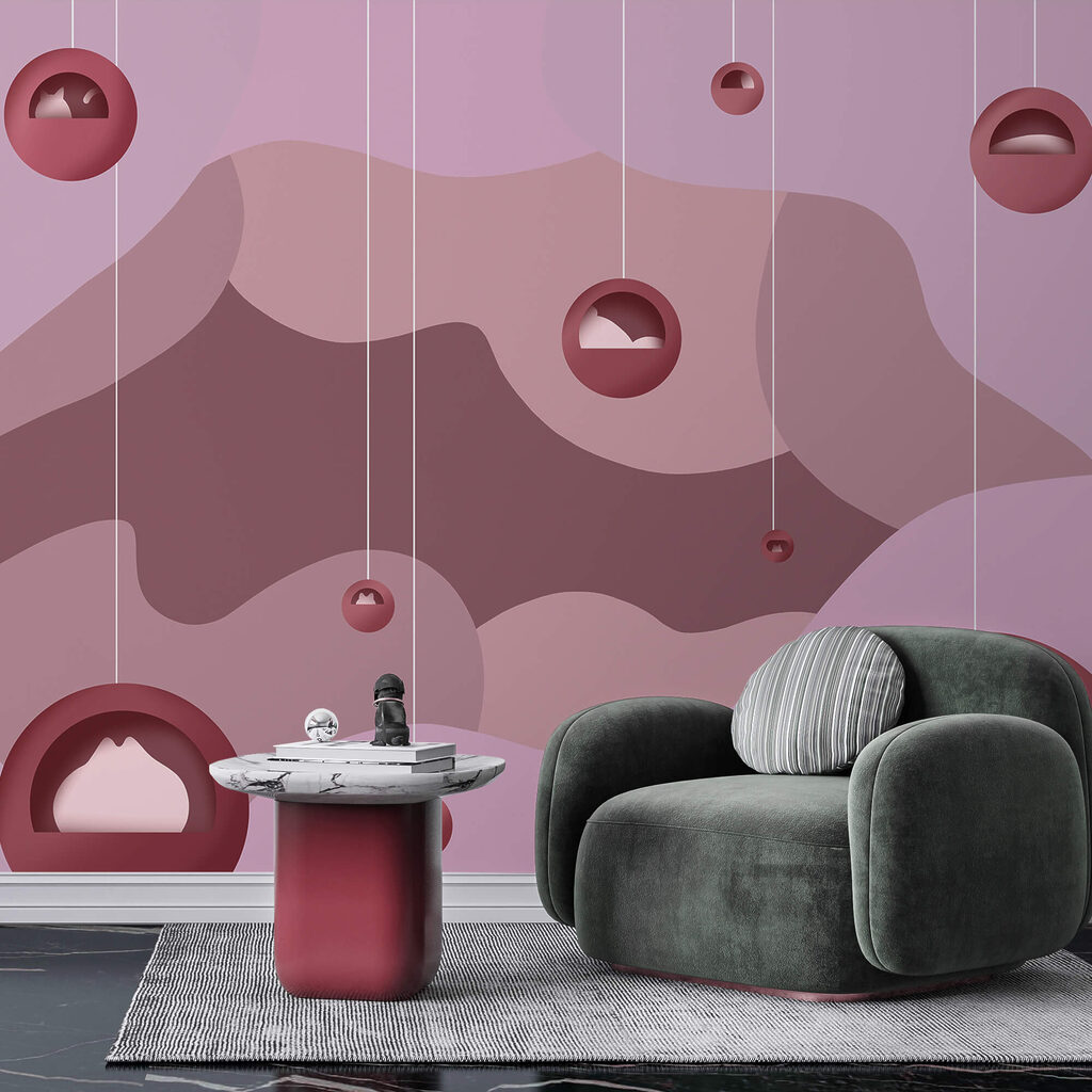 Fond violet et rose avec des boules Fond violet et rose avec des boules