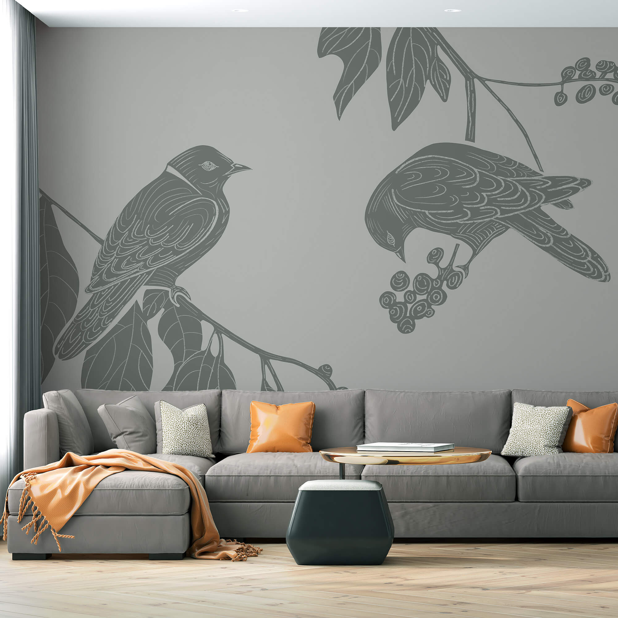 Oiseaux sur une branche avec des feuilles Oiseaux sur une branche avec des feuilles