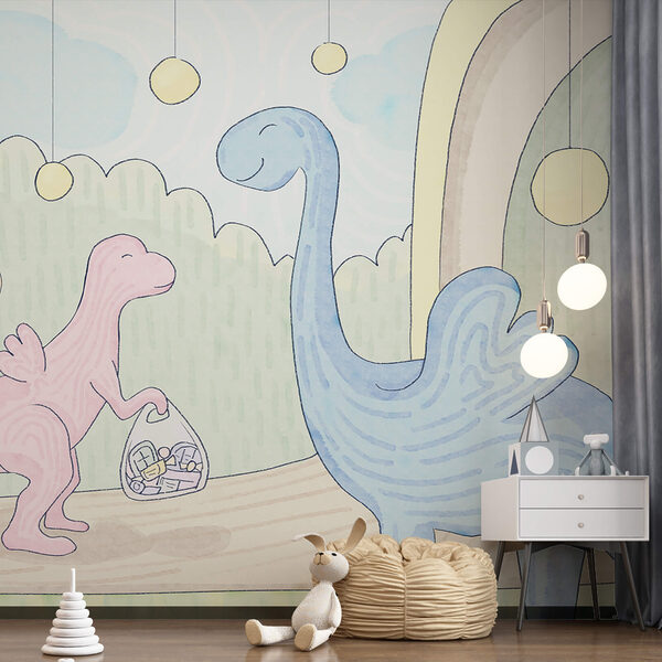 Dessin animé de dinosaures portant un sac Dessin animé de dinosaures portant un sac