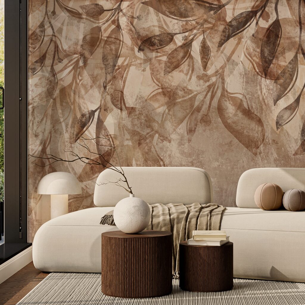 Motif floral marron et blanc