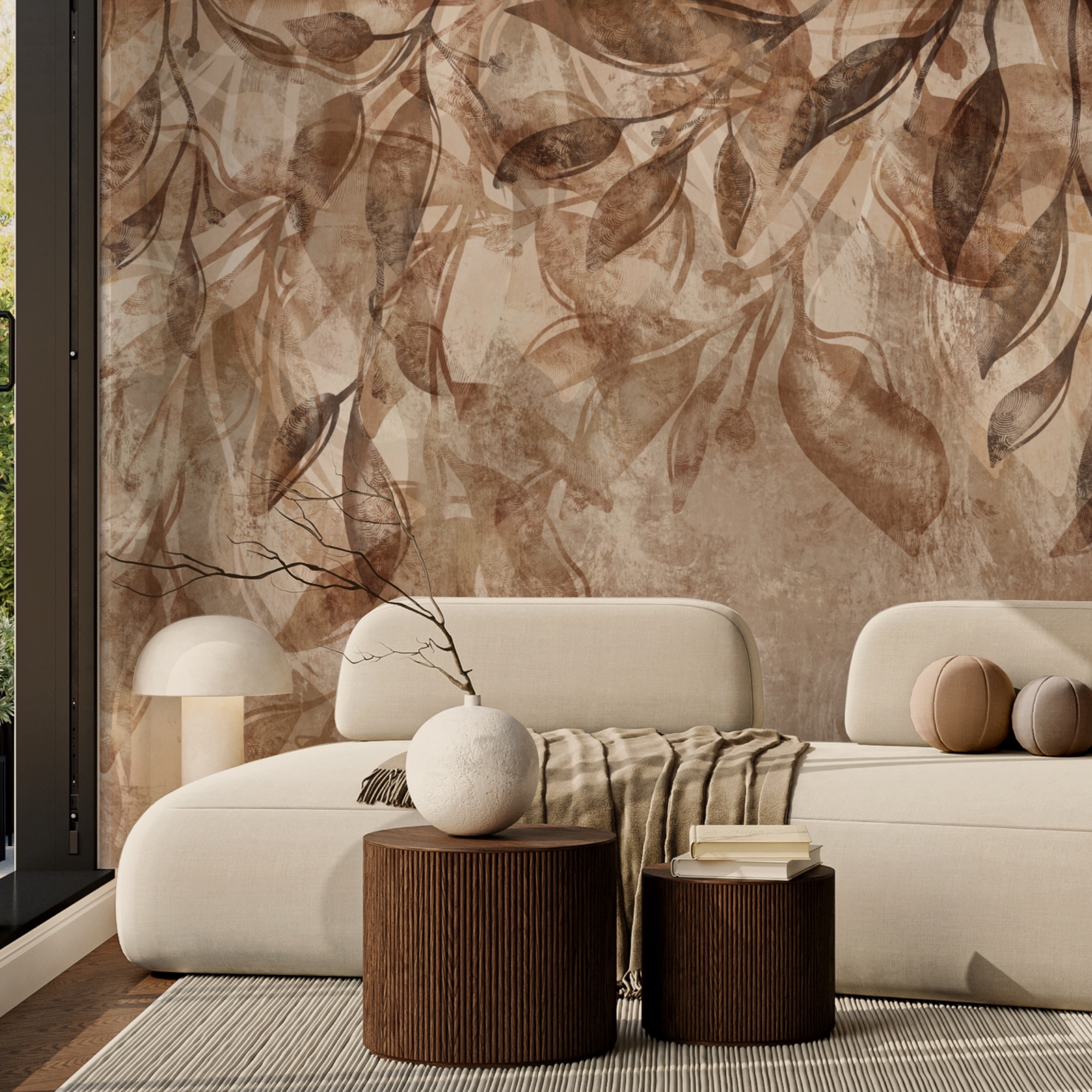 Motif floral marron et blanc