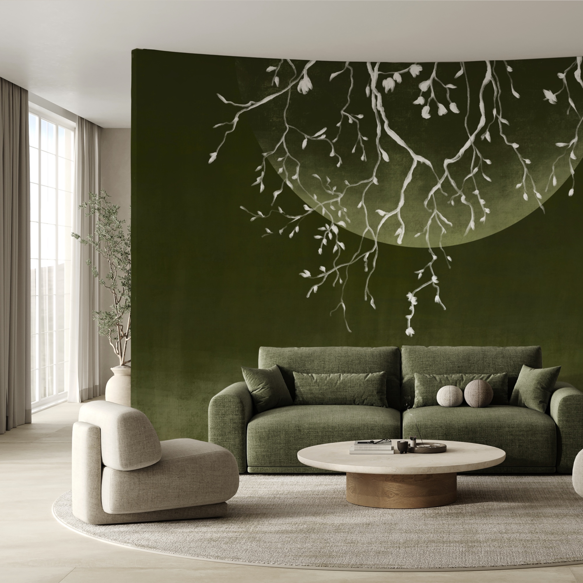 Branches d'arbre avec feuilles et lune