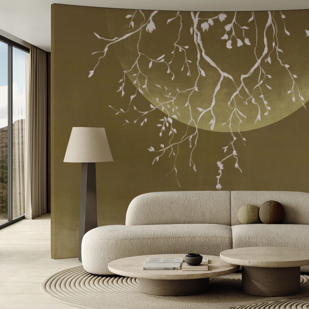 Branches d'arbre avec feuilles et lune Branches d'arbre avec feuilles et lune