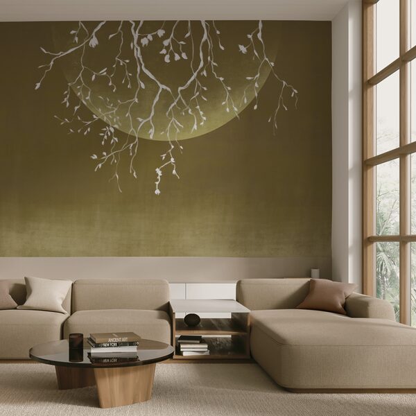 Branches d'arbre avec feuilles et lune Branches d'arbre avec feuilles et lune