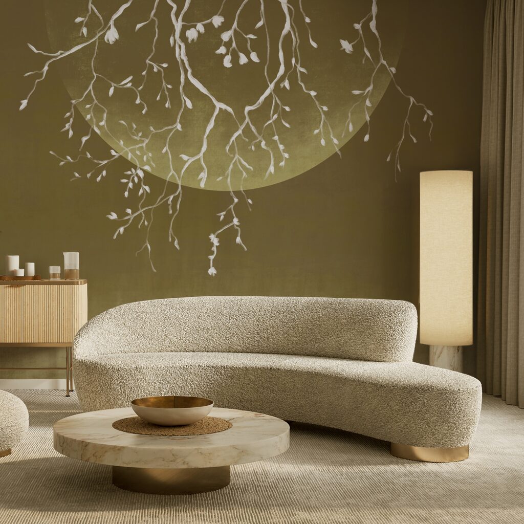 Branches d'arbre avec feuilles et lune Branches d'arbre avec feuilles et lune