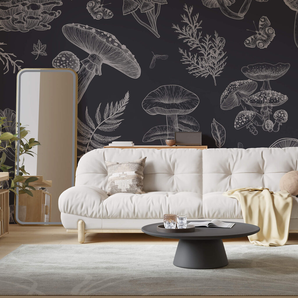 Motif de champignons et de feuilles