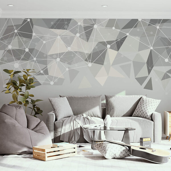 Fond gris et blanc avec des points et des triangles blancs Fond gris et blanc avec des points et des triangles blancs