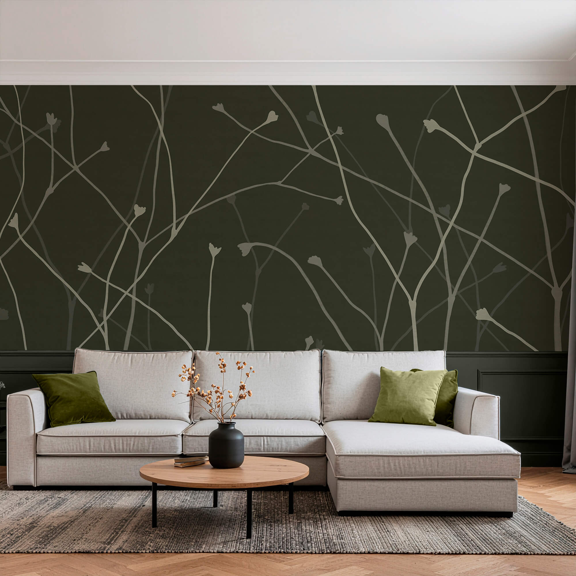 Branches délicates sur fond sombre Branches délicates sur fond sombre