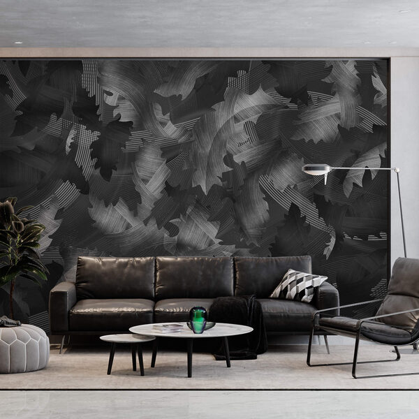 Motif noir et blanc avec des feuilles