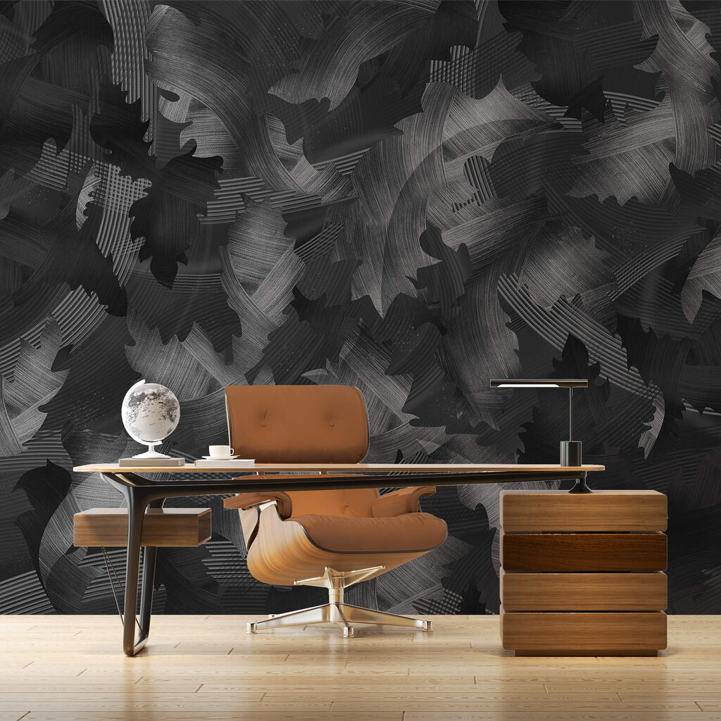 Motif noir et blanc avec des feuilles