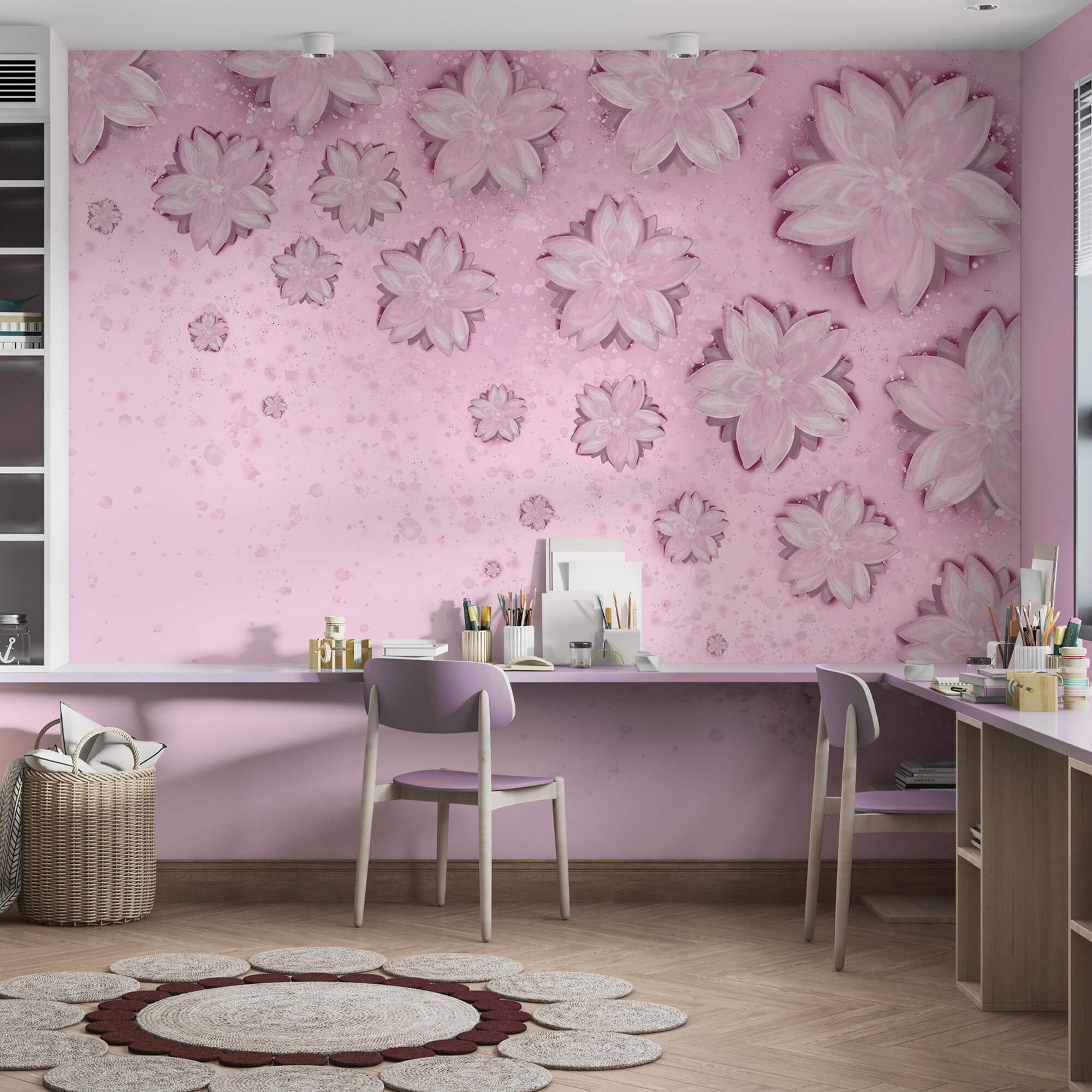 Fond rose avec des fleurs