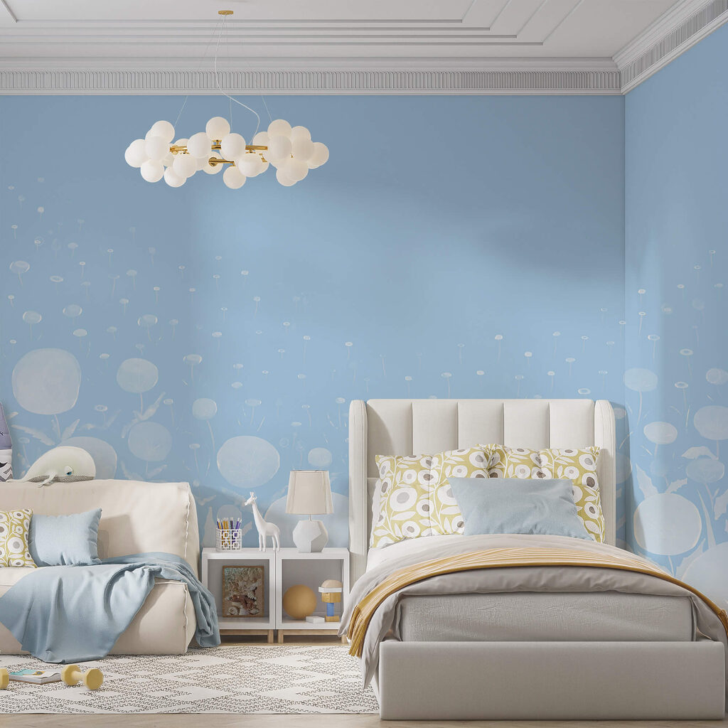 Fleurs blanches avec des feuilles et un fond bleu Fleurs blanches avec des feuilles et un fond bleu