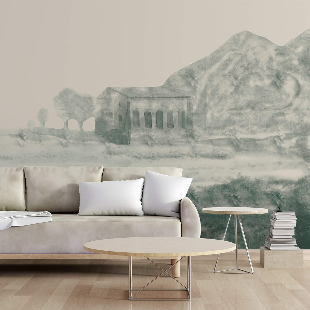 Peinture d'un bâtiment et d'une montagne Peinture d'un bâtiment et d'une montagne