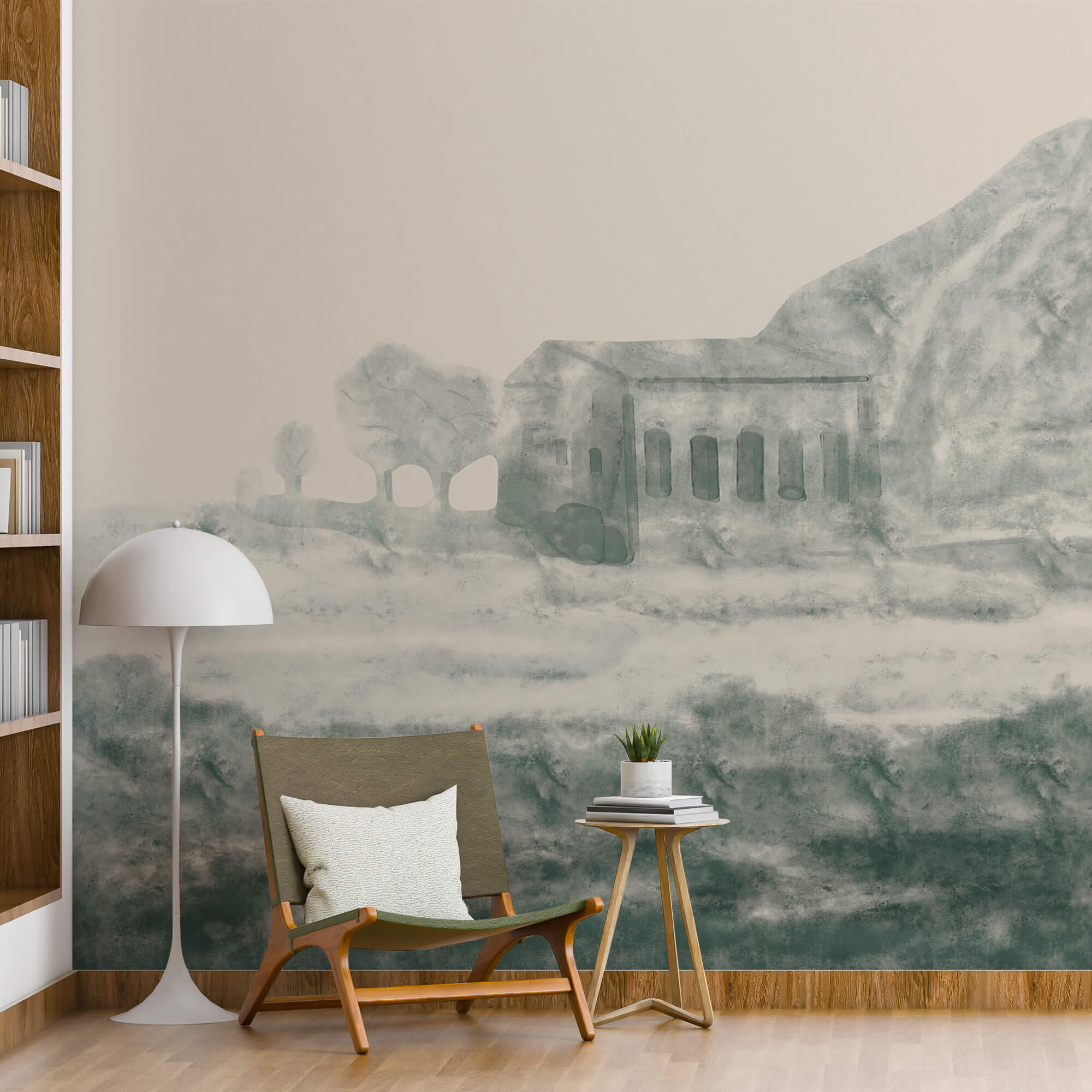 Peinture d'un bâtiment et d'une montagne Peinture d'un bâtiment et d'une montagne