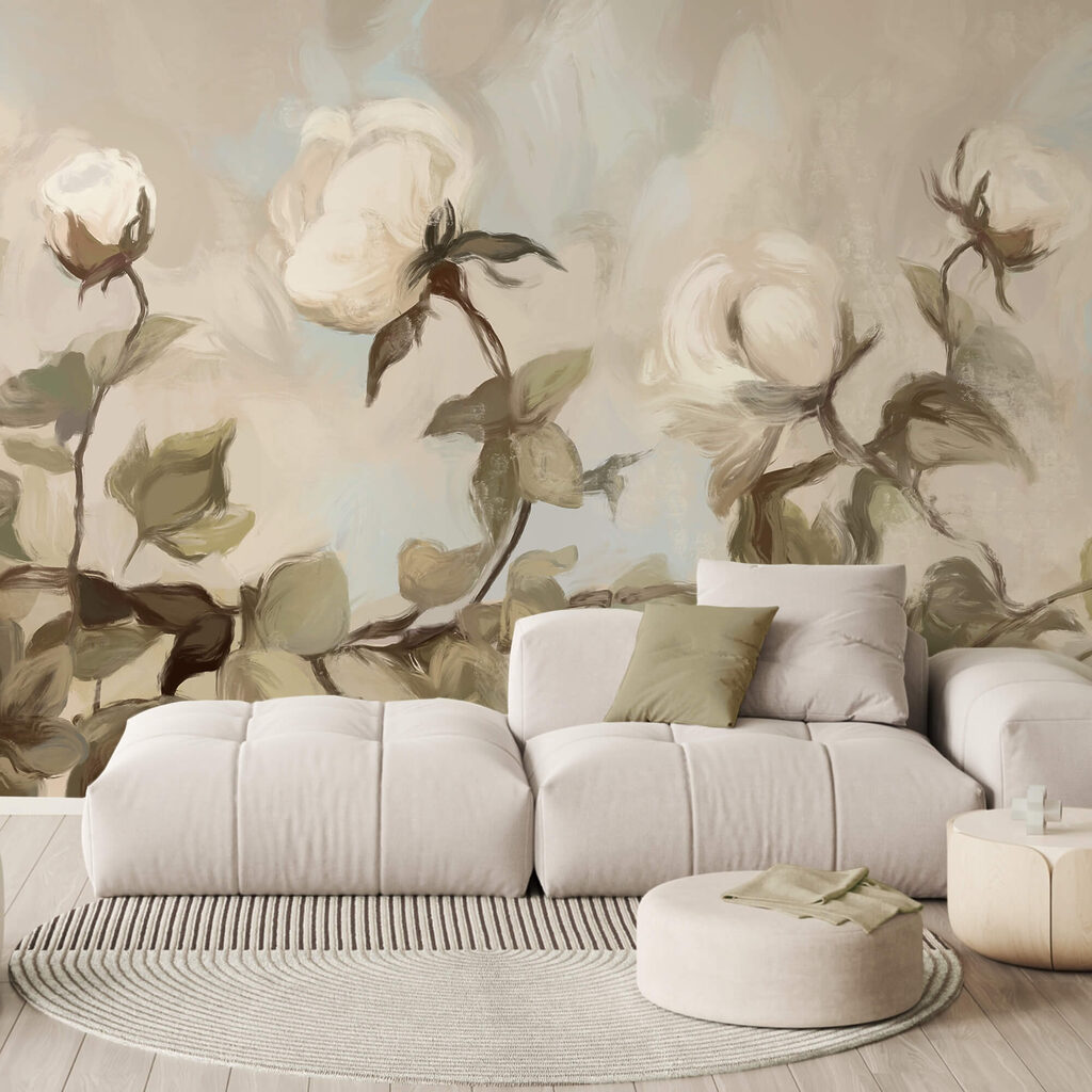 Peinture de fleurs et de feuilles blanches