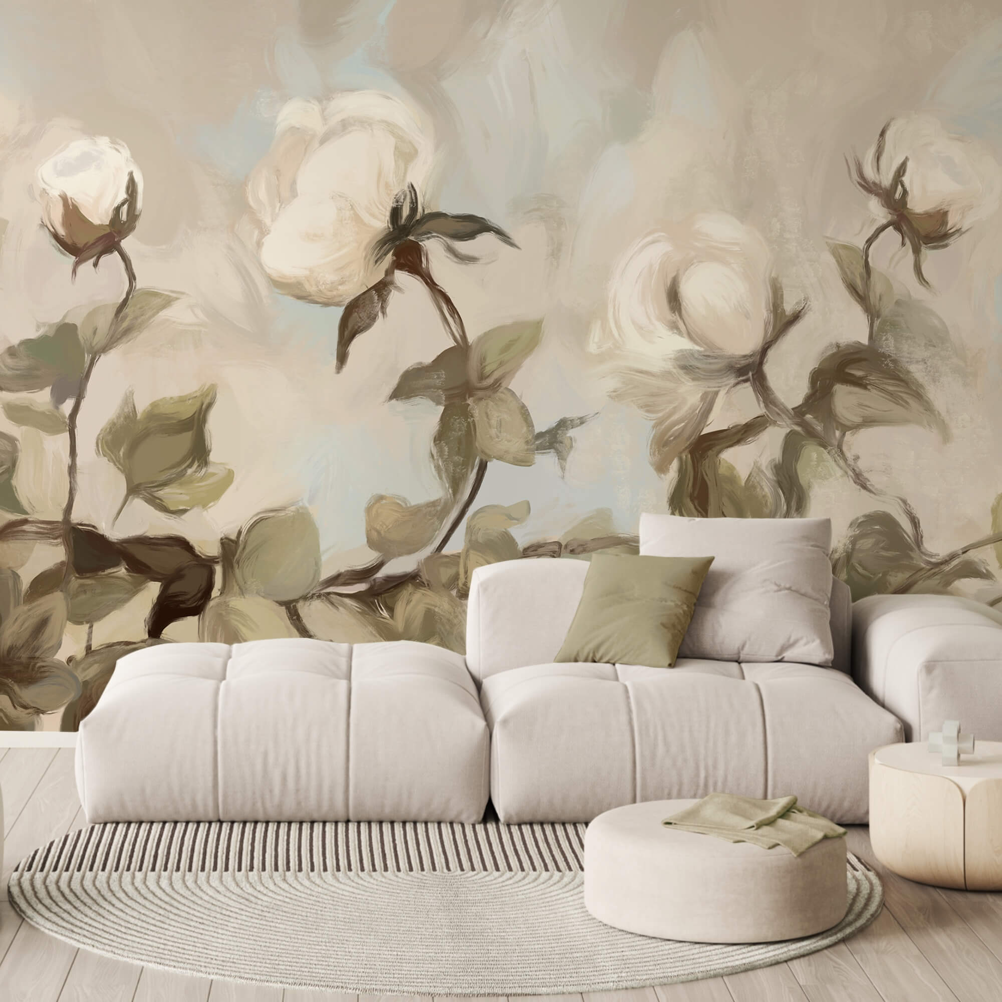 Peinture de fleurs et de feuilles blanches