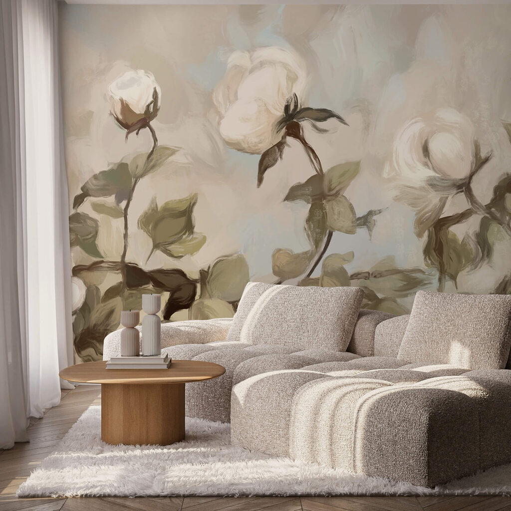 Peinture de fleurs et de feuilles blanches