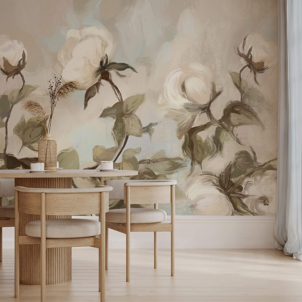 Peinture de fleurs et de feuilles blanches