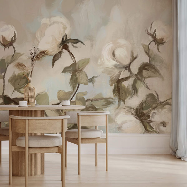 Peinture de fleurs et de feuilles blanches