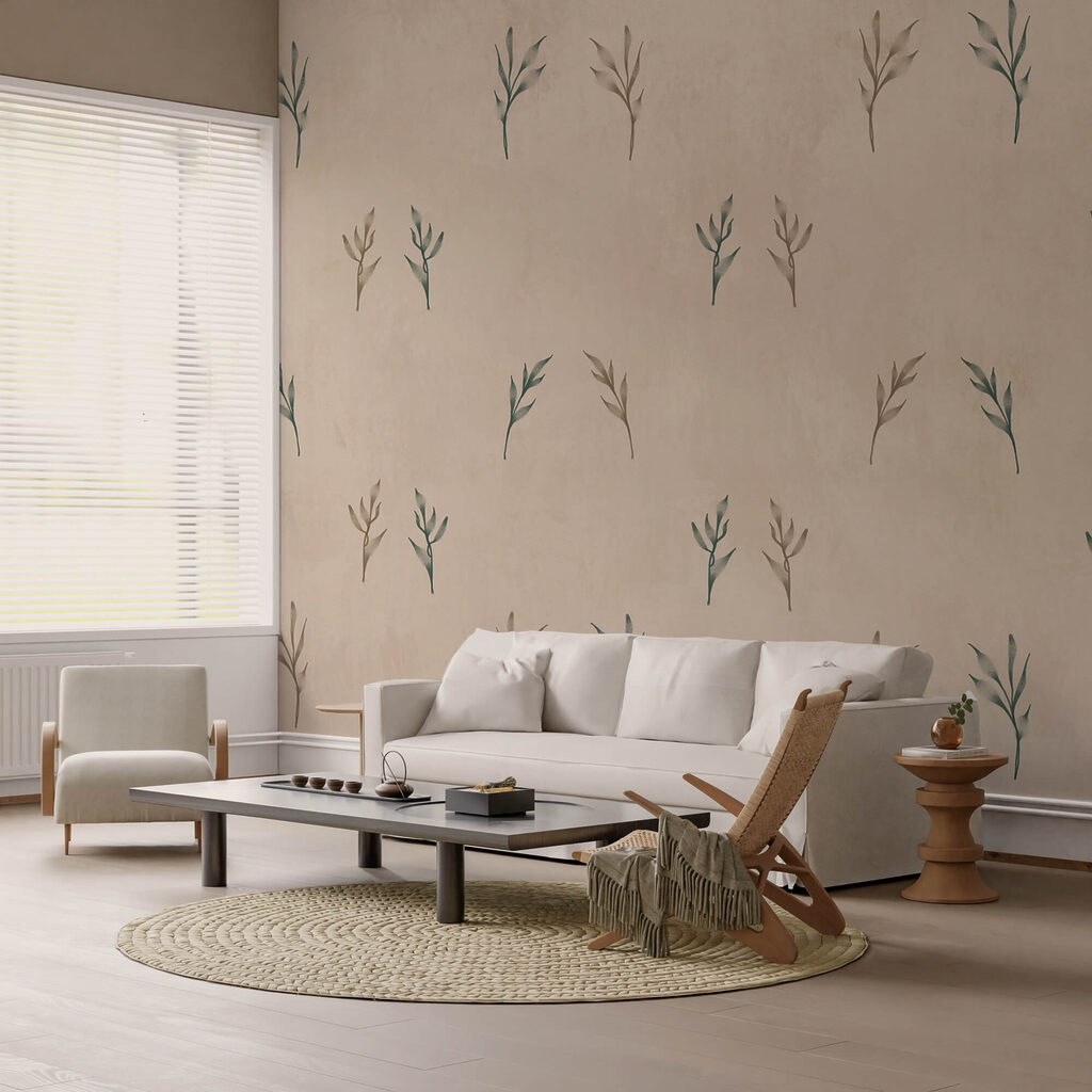 Motif de feuilles sur fond beige