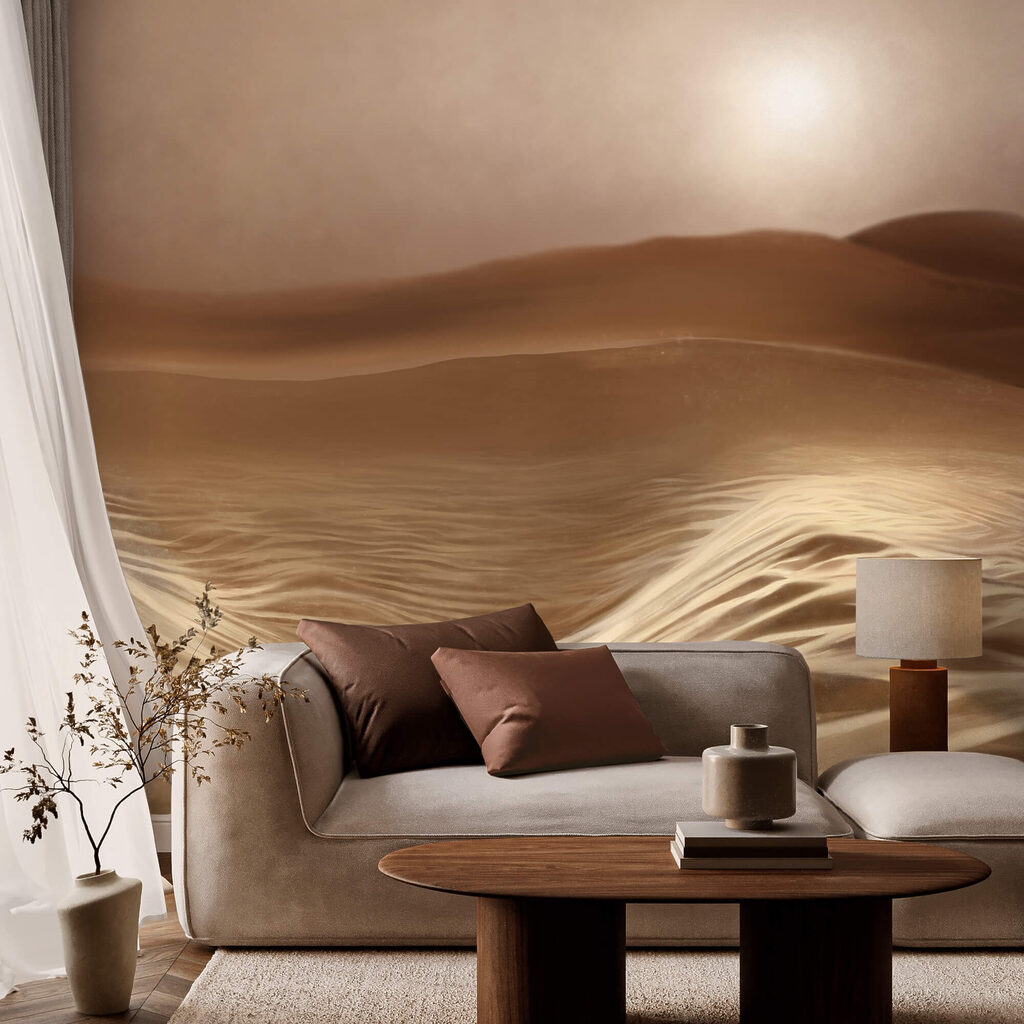 Désert avec des vagues et un soleil