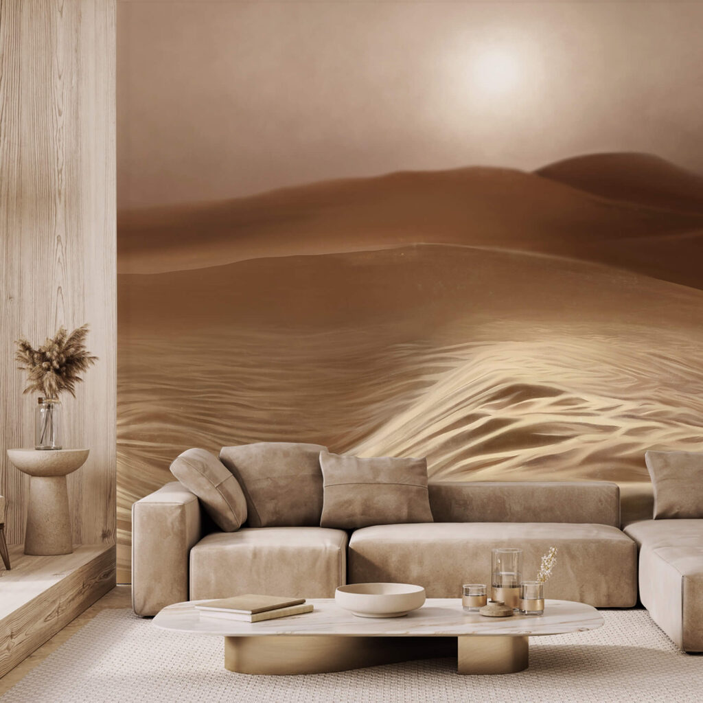 Désert avec des vagues et un soleil