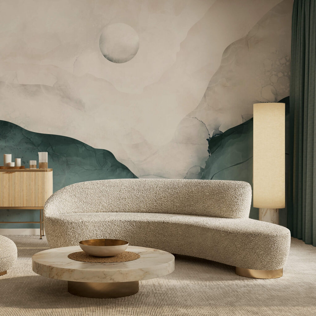 Peinture représentant une montagne avec une lune dans le ciel Peinture représentant une montagne avec une lune dans le ciel