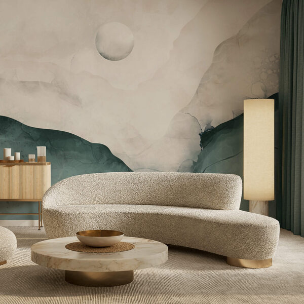 Papier peint Papier peint Peinture représentant une montagne avec une lune dans le ciel (UGS : t00298)