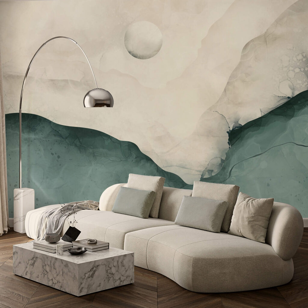 Peinture représentant une montagne avec une lune dans le ciel Peinture représentant une montagne avec une lune dans le ciel