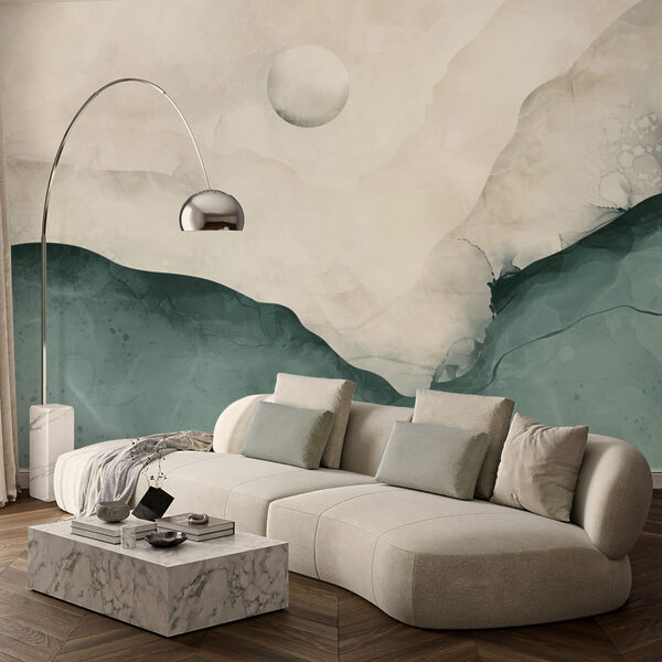 Peinture représentant une montagne avec une lune dans le ciel Peinture représentant une montagne avec une lune dans le ciel