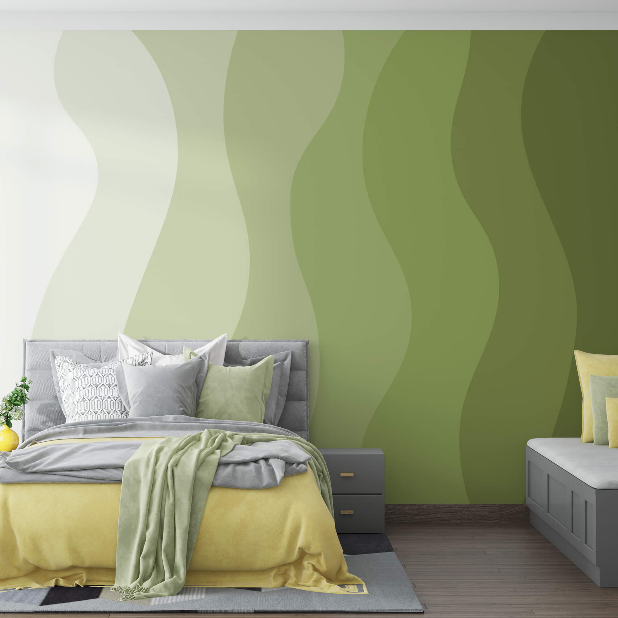 Lignes ondulées vertes et blanches