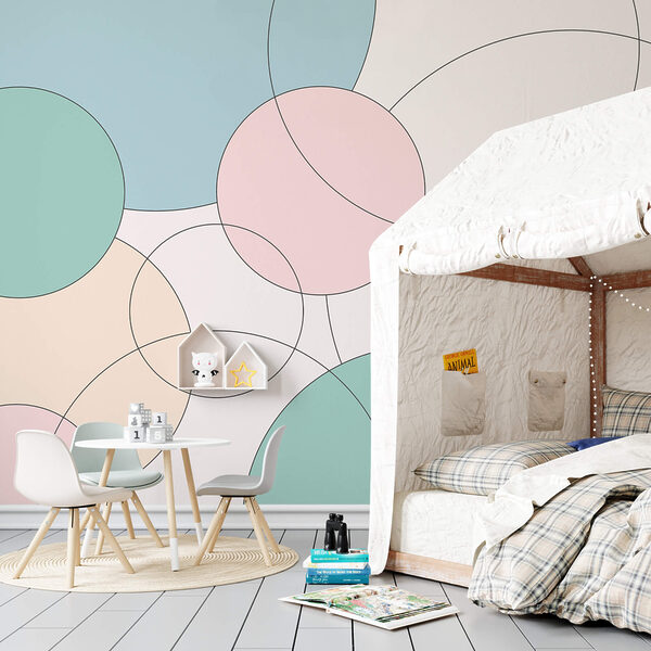 Papier peint Papier peint Motif de cercles et de feuilles (UGS : t00373v1)