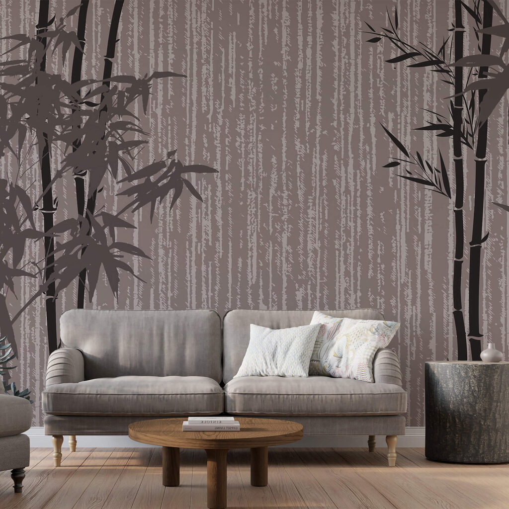 Des bambous sur un mur