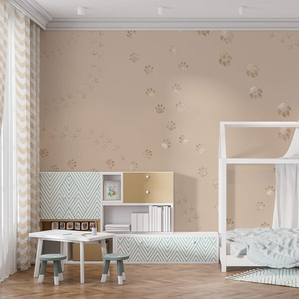 Papier peint Papier peint Motif d'empreintes de pattes et d'oiseaux (UGS : t00410)