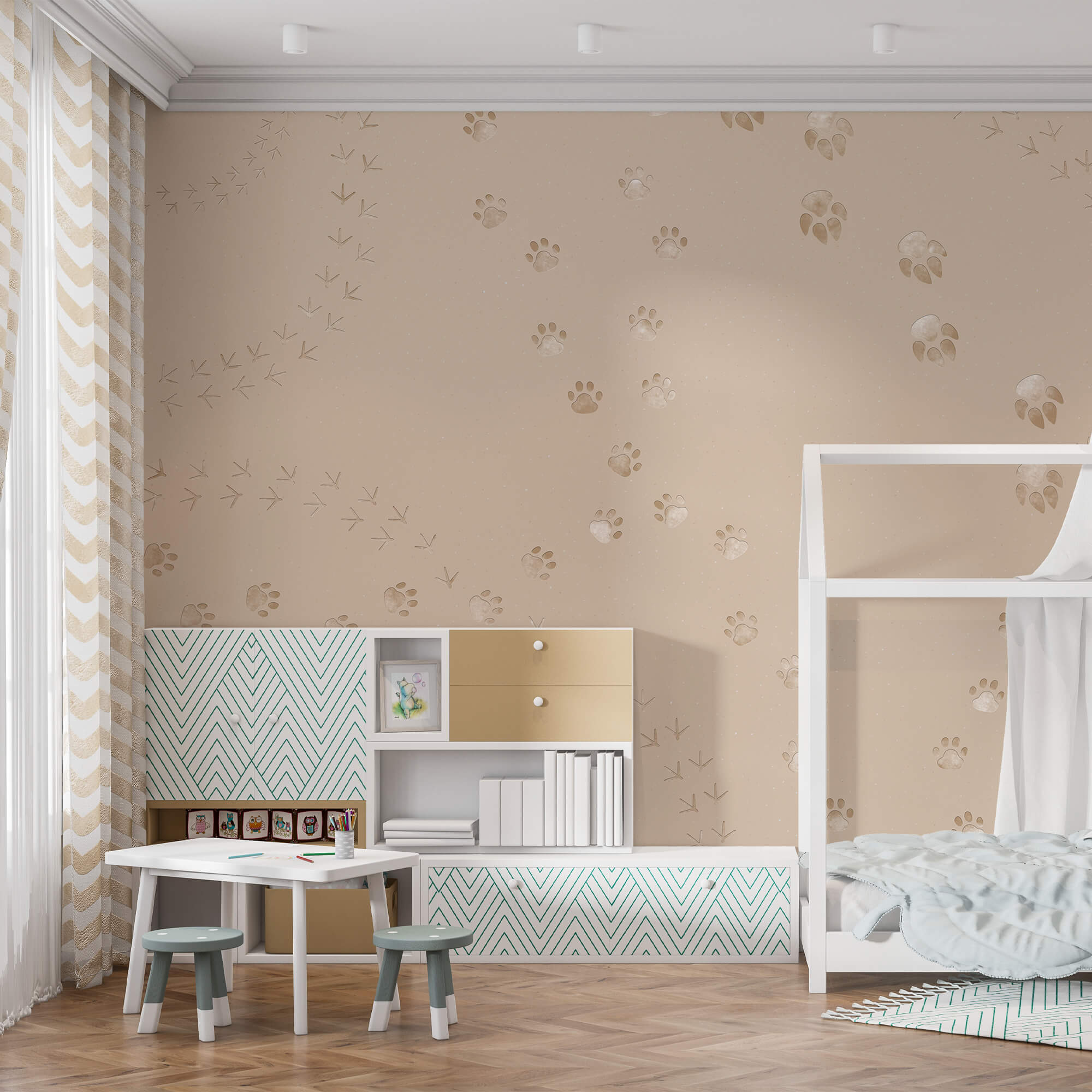 Motif d'empreintes de pattes et d'oiseaux Motif d'empreintes de pattes et d'oiseaux