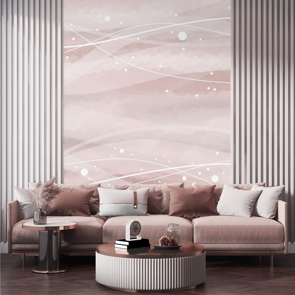 Lignes blanches et points sur fond rose