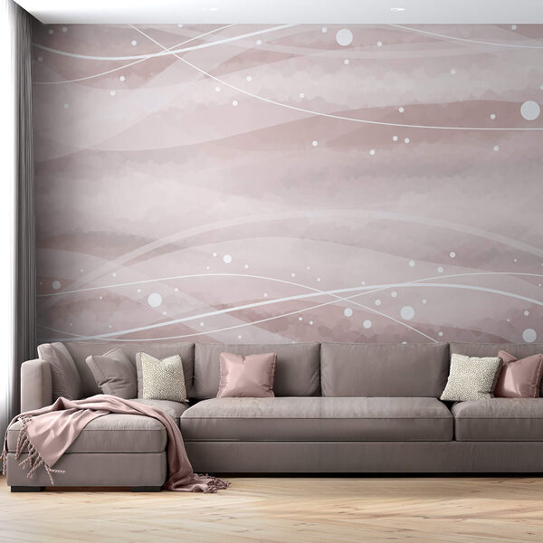 Papier peint Papier peint Lignes blanches et points sur fond rose (UGS : t00417)