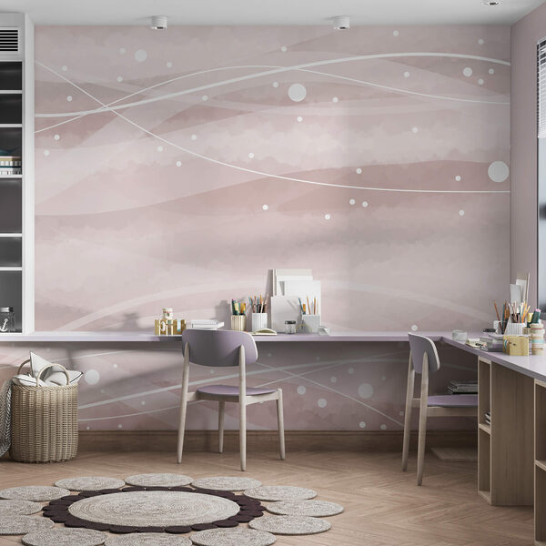 Lignes blanches et points sur fond rose