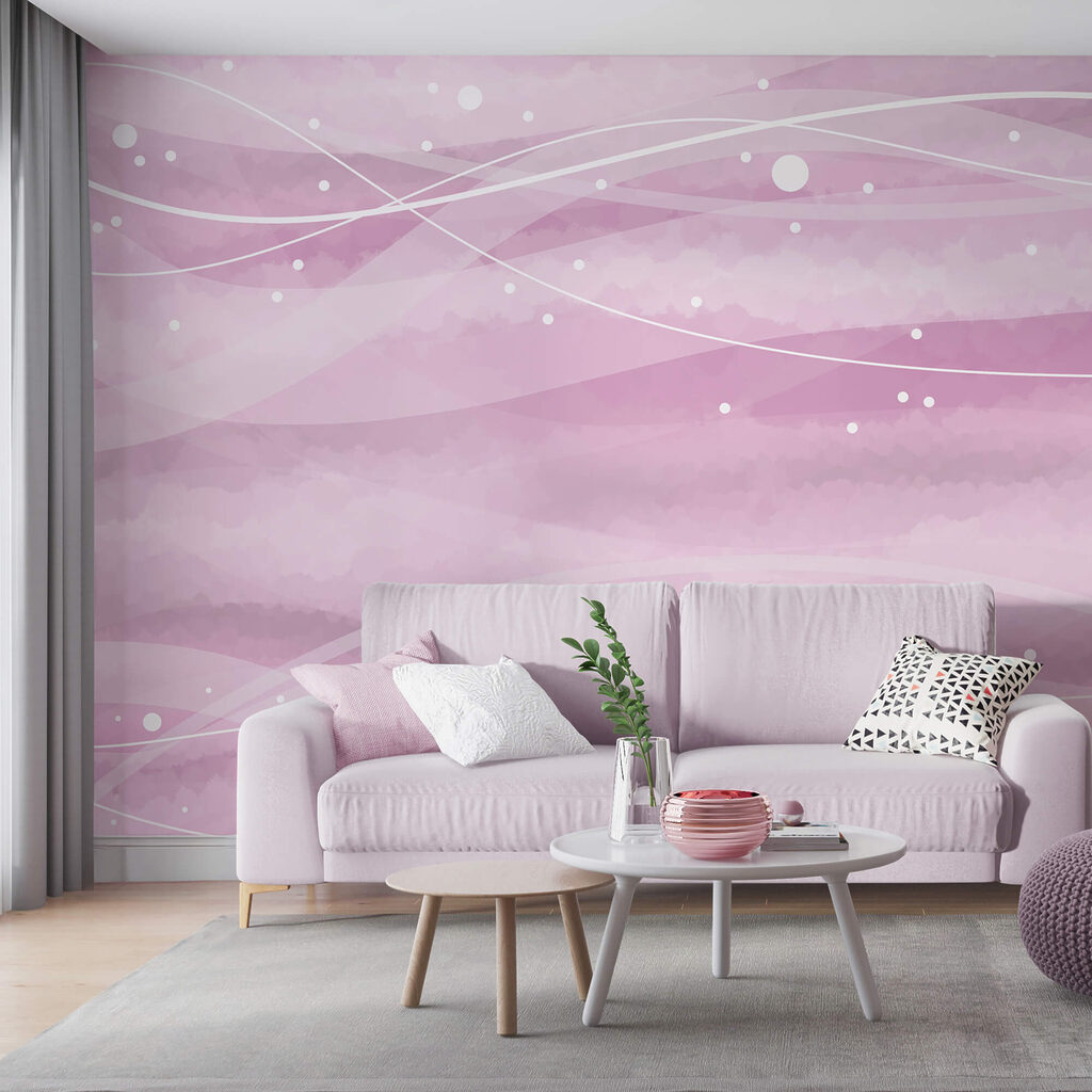 Fond rose avec lignes et points blancs