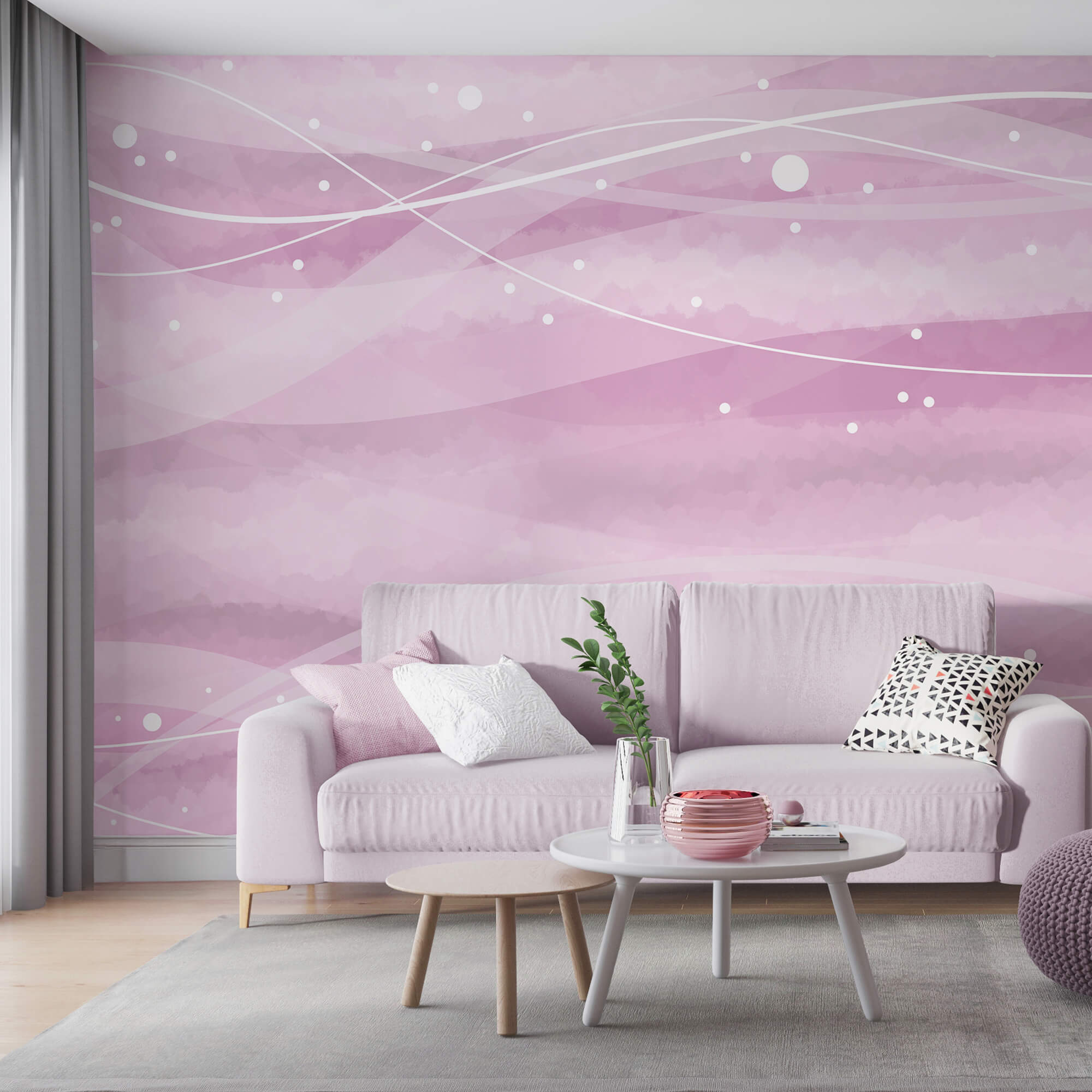 Fond rose avec lignes et points blancs