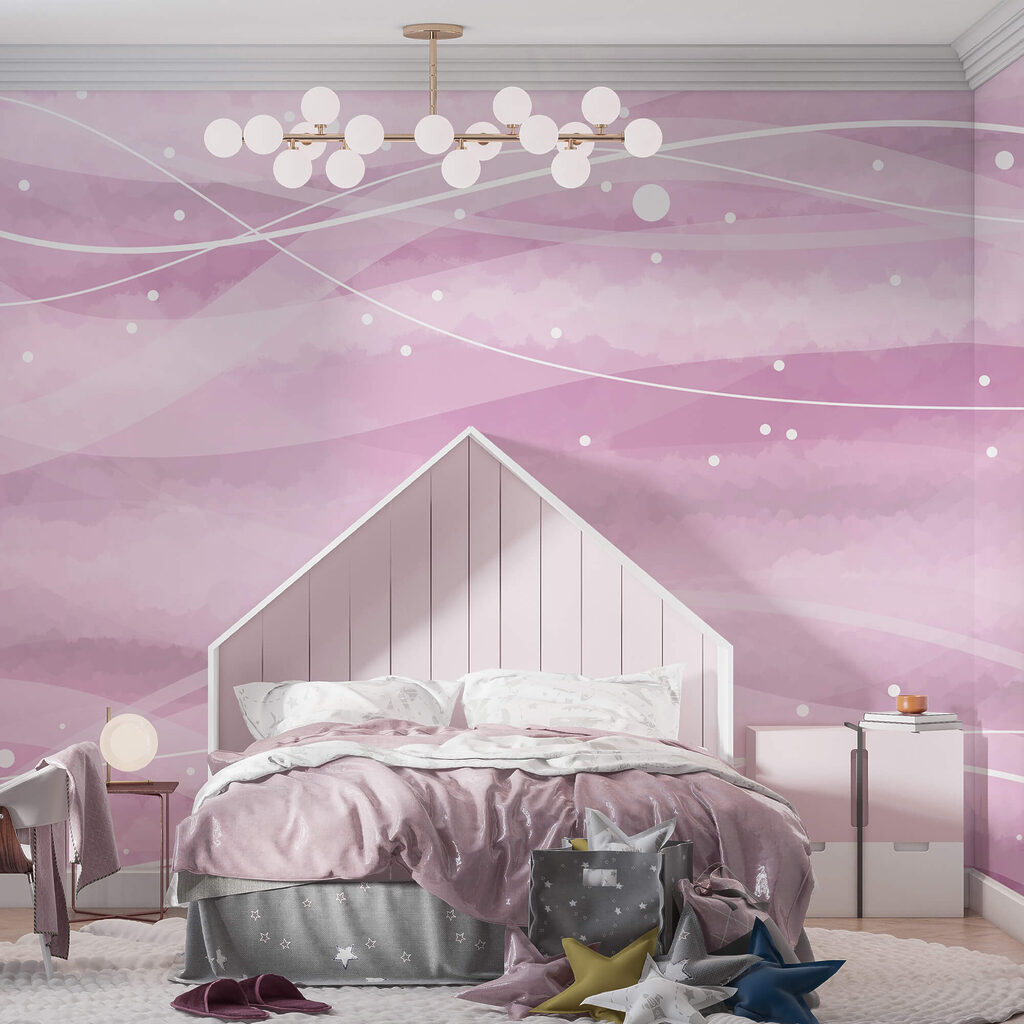 Fond rose avec lignes et points blancs