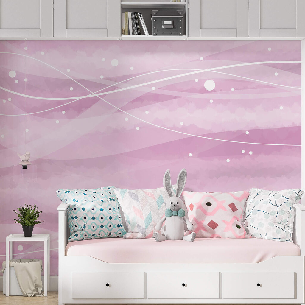 Fond rose avec lignes et points blancs