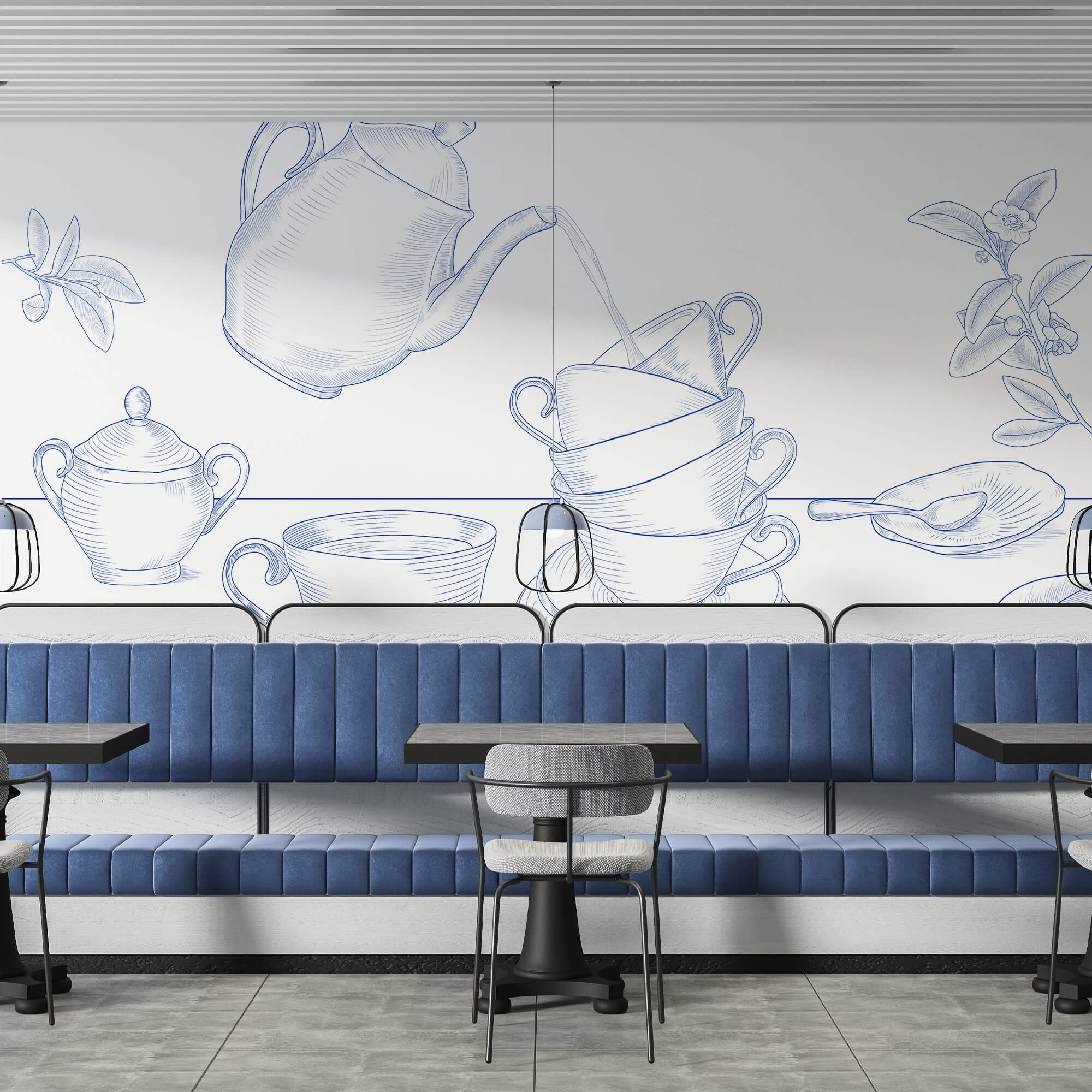 Théière versant dans une pile de tasses à thé Théière versant dans une pile de tasses à thé