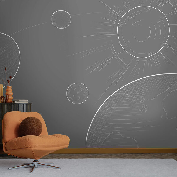 Fond gris avec des cercles et un soleil