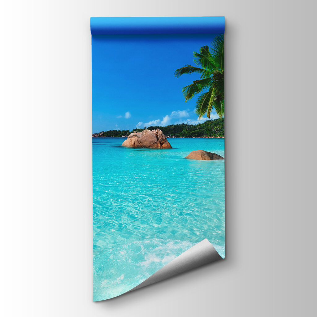 Beach with palm trees and blue water
