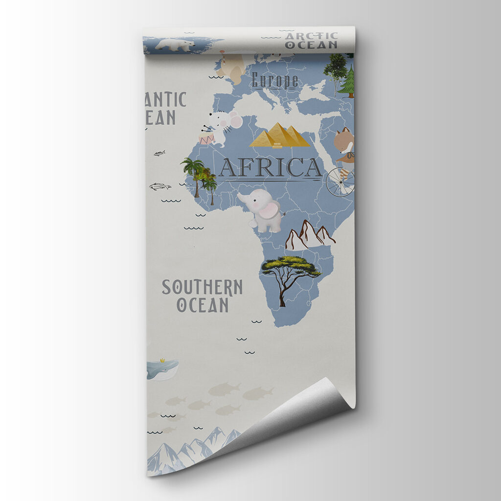 A map of the world with animals and birds A map of the world with animals and birds