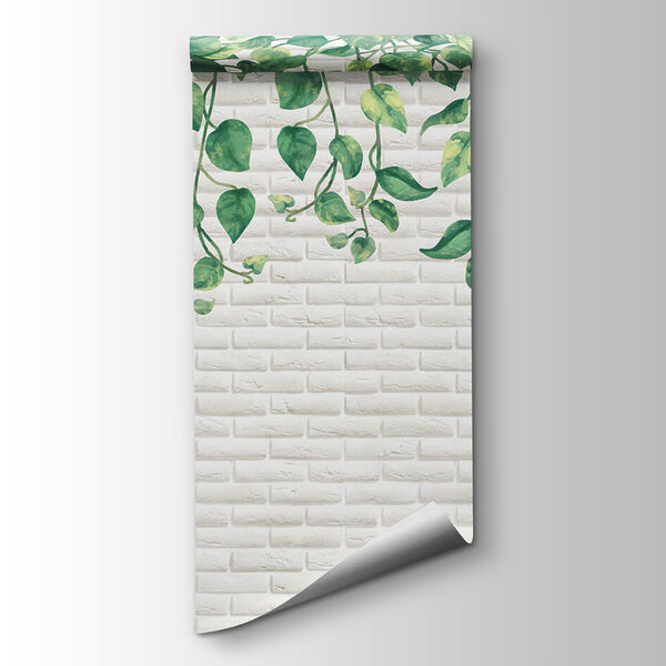 White brick wall with green leaves White brick wall with green leaves