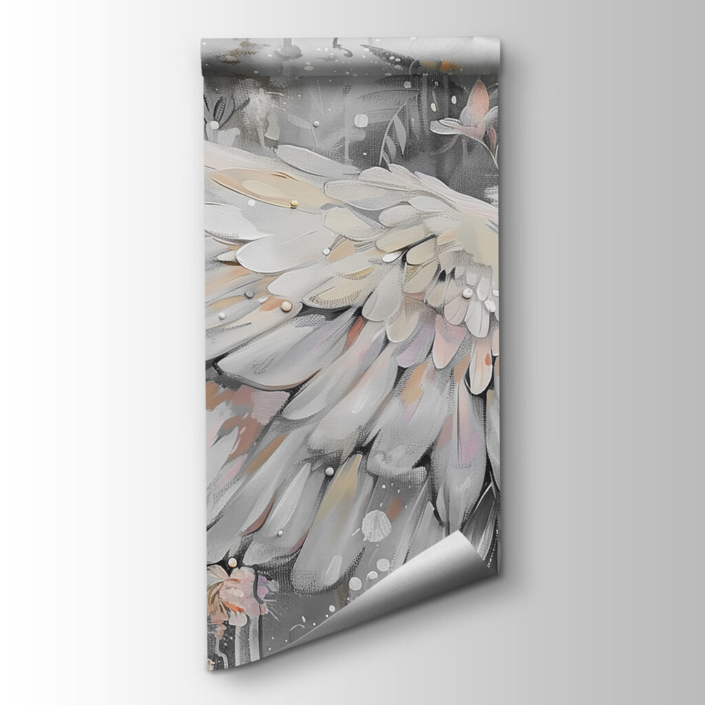 A painting of a woman with wings and flowers A painting of a woman with wings and flowers