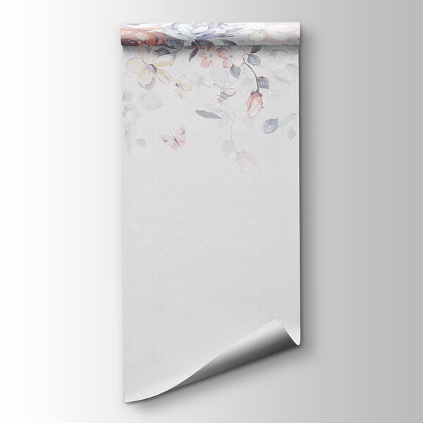 White background with flowers and butterflies White background with flowers and butterflies